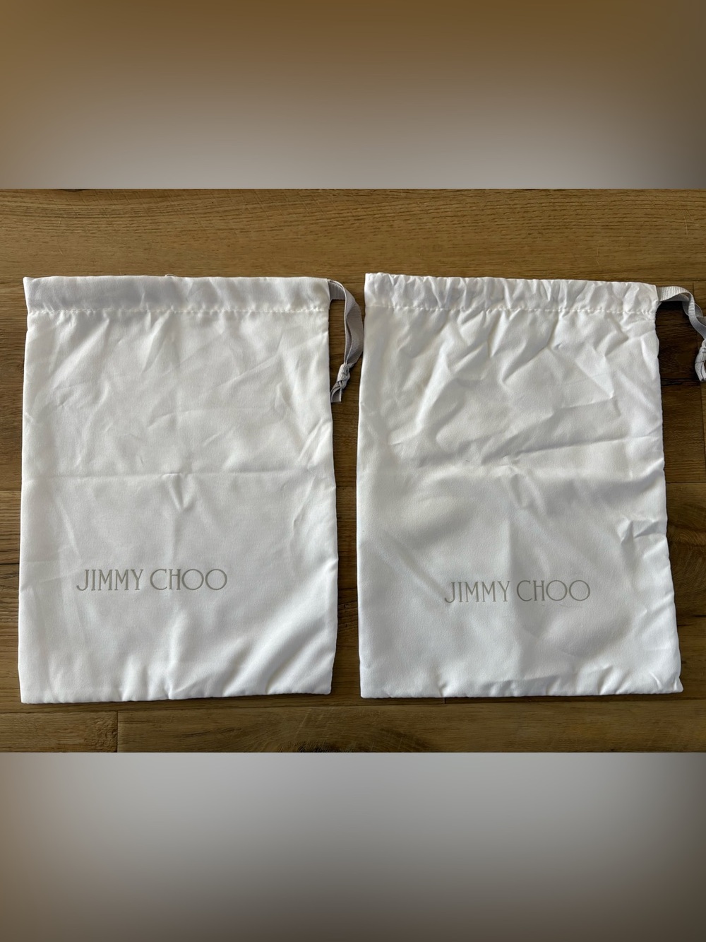 Jimmy Choo White Drawstring Dust Bag with Gold Logo
